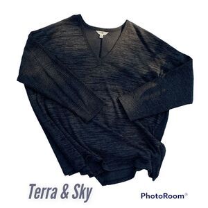 Terra & Sky SZ 2X Woman’s Black/Gray Long Sleeve V-Neck Blouse